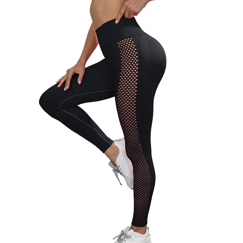 Hollow Out Yoga Leggings Women Fitness High Waist Sexy Hip Lifting Sport Outdoor Seamless Skinny Gym Leggings