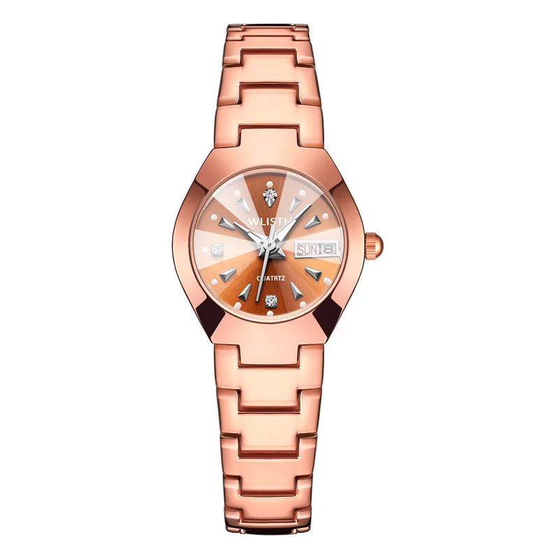 Women's watch new girls' watch fashion quartz watch steel belt double calendar women's watch a piece of hair