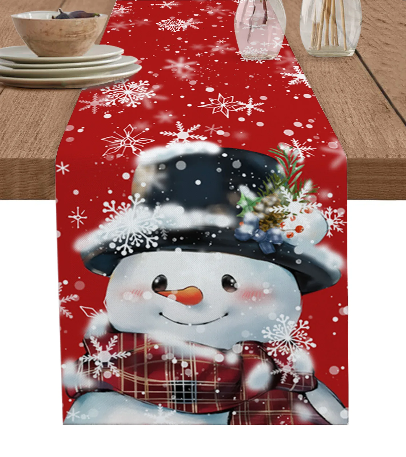 

Christmas Snowman Snowflake Table Runner Home Wedding Table Flag Mat Table Centerpieces Decoration Party Dining Long Tablecloth