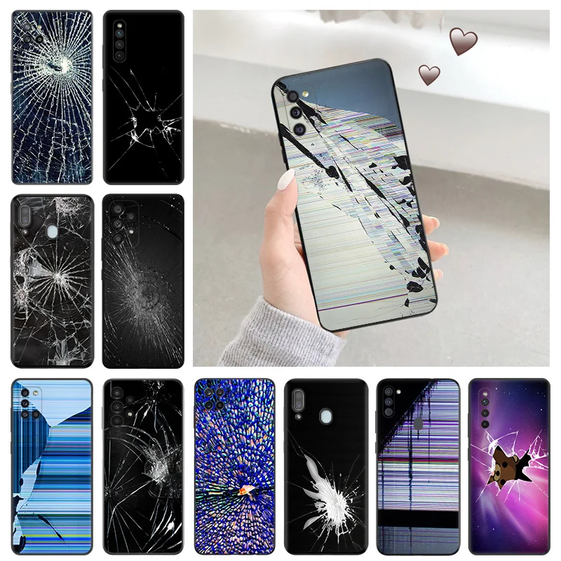

Soft Phone Cases For Samsung Galaxy A34 a54 A50 A70 A03 S A40 A30 A20 A10 E A01 A02 A04 Cracked Screen Texture Black Matte Cover