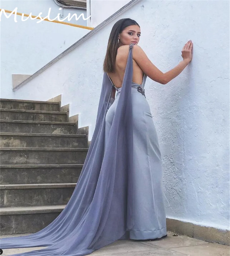 

Sexy Gray Jumpsuit Prom Dress 2023 Chic Backless Satin Plus Size Birthday Party Dresses Arabic Dubai Formal Occasion Evening