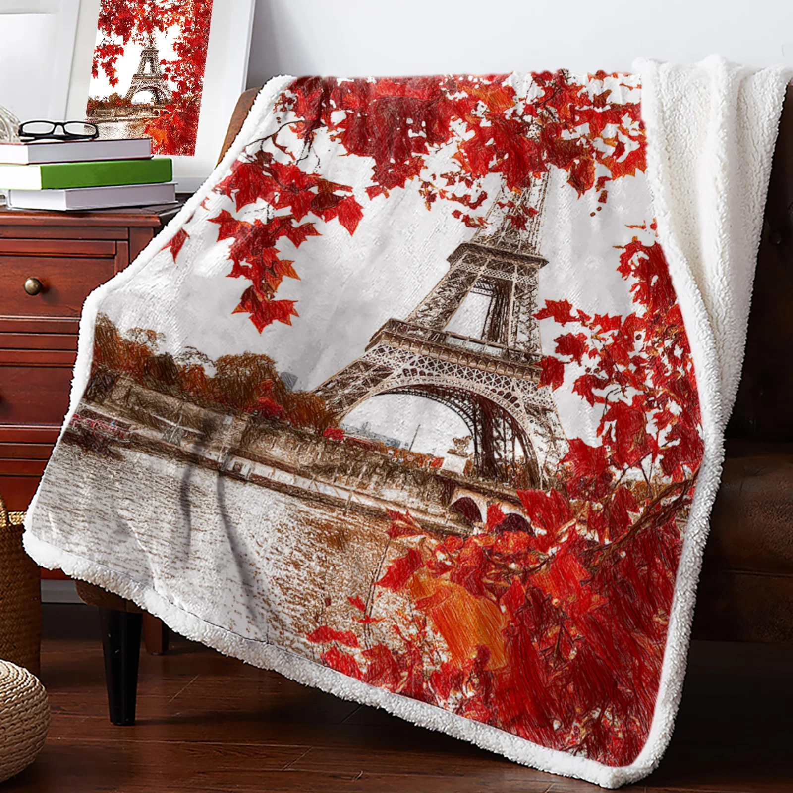 

Красная Кленовая башня Картина маслом зимнее теплое кашемировое одеяло для кровати шерстяное покрывало для офиса покрывало