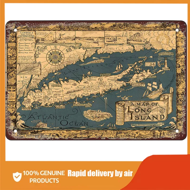

Rosefinch Stone map of Long Island Andrew fare Wall Decor Retro Art Tin Sign Funny Decorations for Home Bar Pub Cafe Farm Room