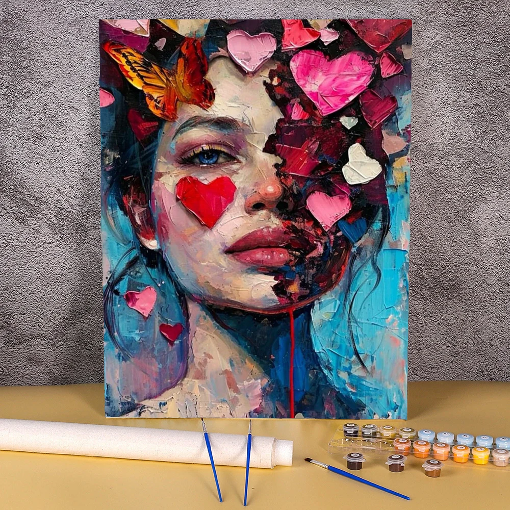 Упаковка акриловых красок картина по номерам сердце женская рисунок с номерами