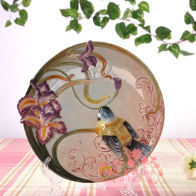 

3D Flowers And Birds Decorative Wall Dishes Porcelain Decorative Plates Home Decor Crafts Room Decoration Accessories Figurine