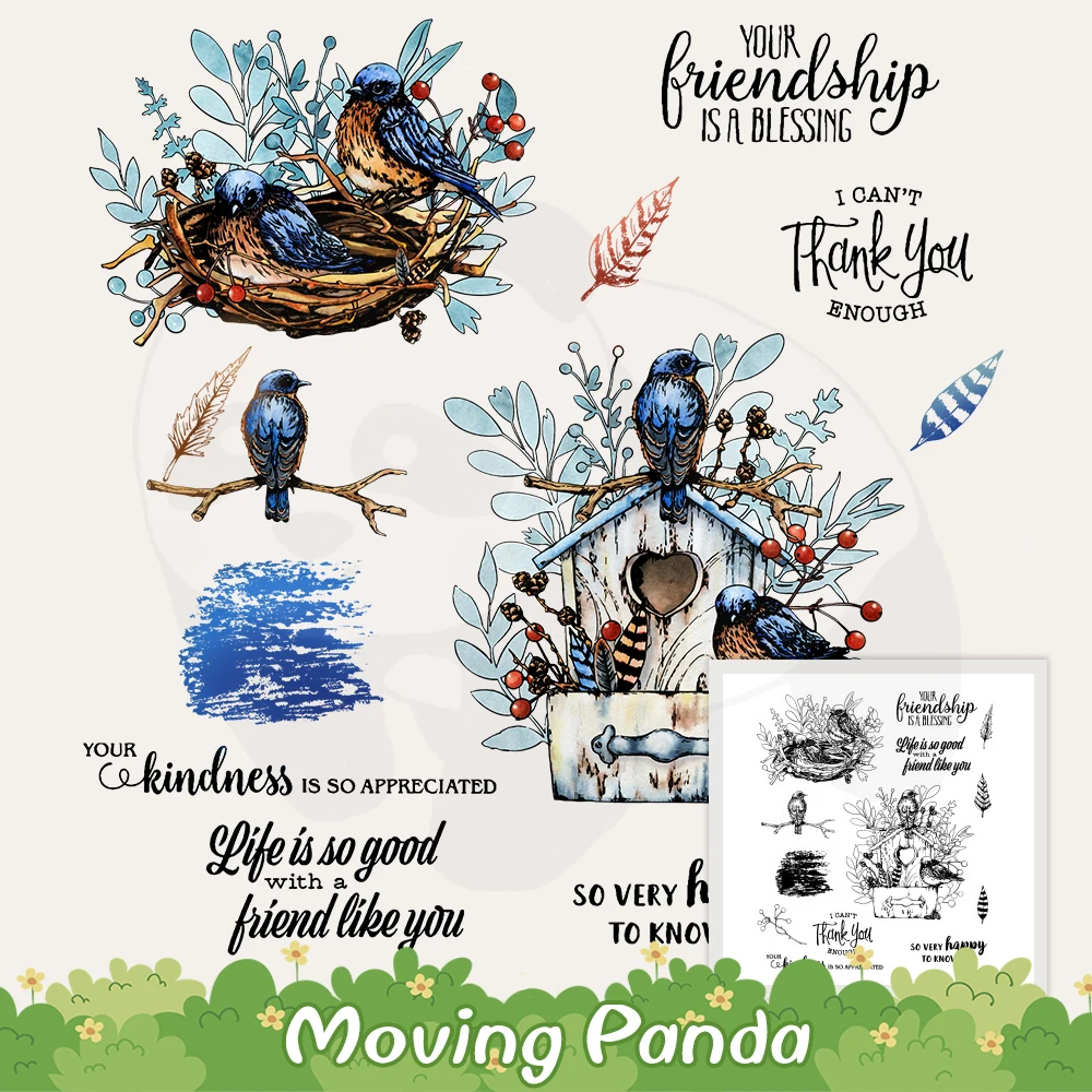 

Vintage Painting Birds And Nest Cutting Dies Clear Stamp Tree House Scrapbooking DIY Metal Cut Dies Silicone Stamps Cards Decor