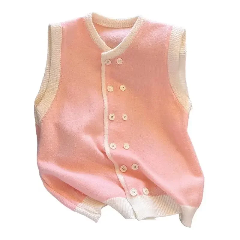 Женский трикотажный жилет на пуговицах черный или розовый Трикотажный с круглым