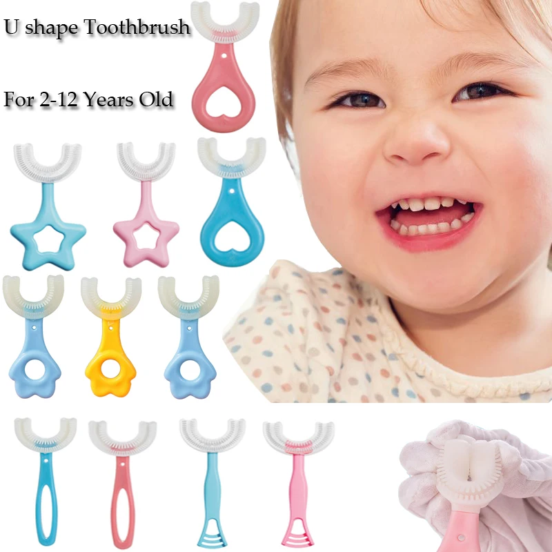 Kids Toothbrush U-Shape Infant Toothbrush with Handle Silicone Oral Care Cleaning Brush for Toddlers Ages 2-12 Drop Shipping
