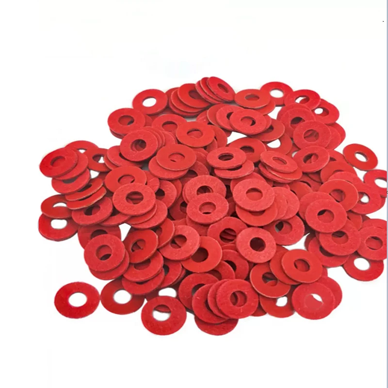 

100pcs M2.5 M3 M5 M6 M8 M10 Red Steel Paper Fiber Insulating Flat Washer Insulation Plain Gasket Pad Ring Spacer Ring Assortment