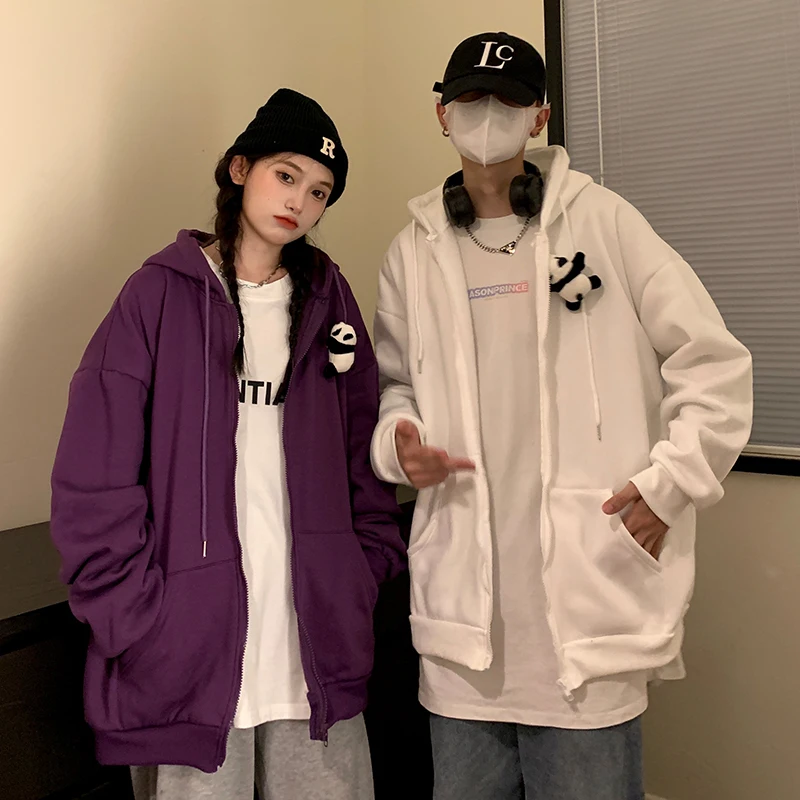 

Мужской и женский свитер в том же стиле, весенний и осенний Топ, свободный свитер с капюшоном со съемной вставкой в виде панды