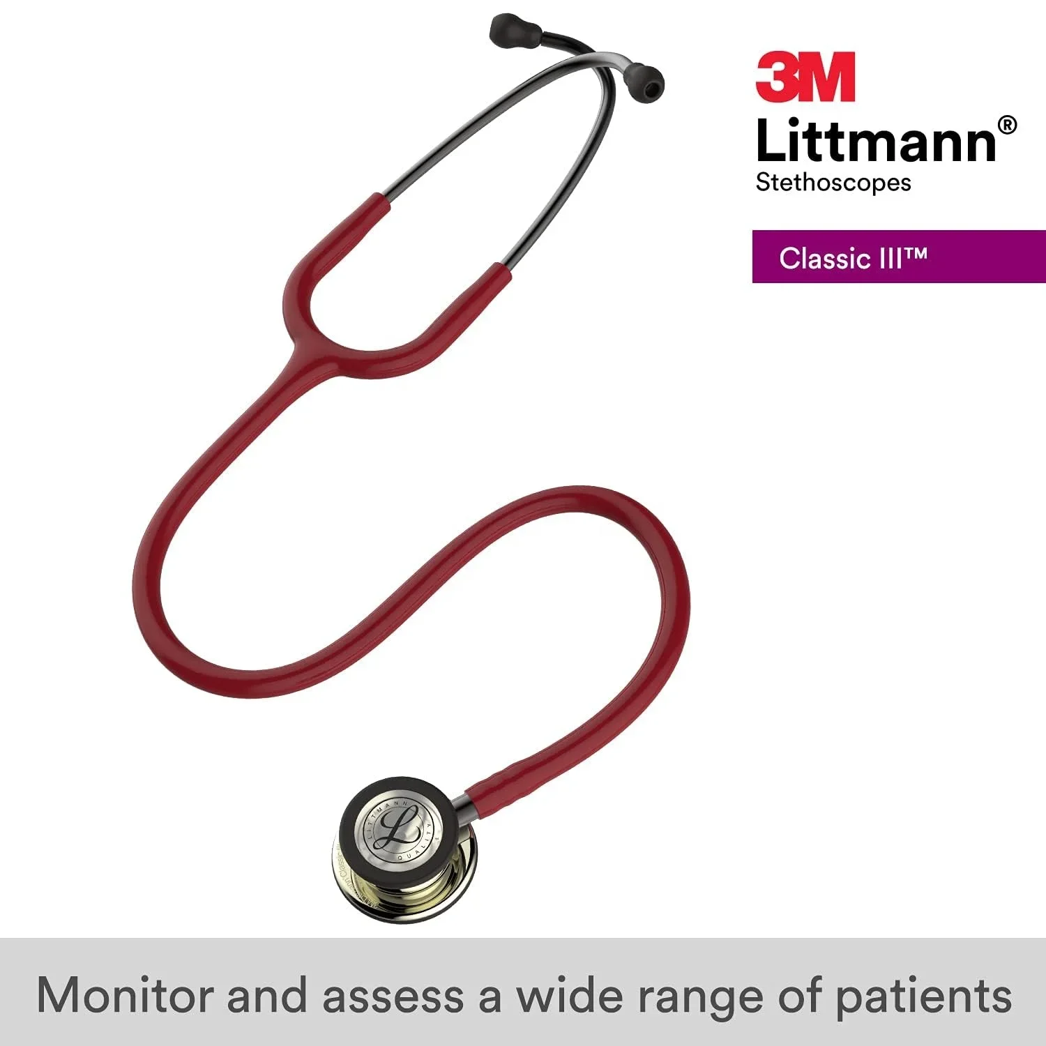 5864 Стетоскоп 3M Littmann Classic III насадка для шампанского бордовая трубка 27 дюймов