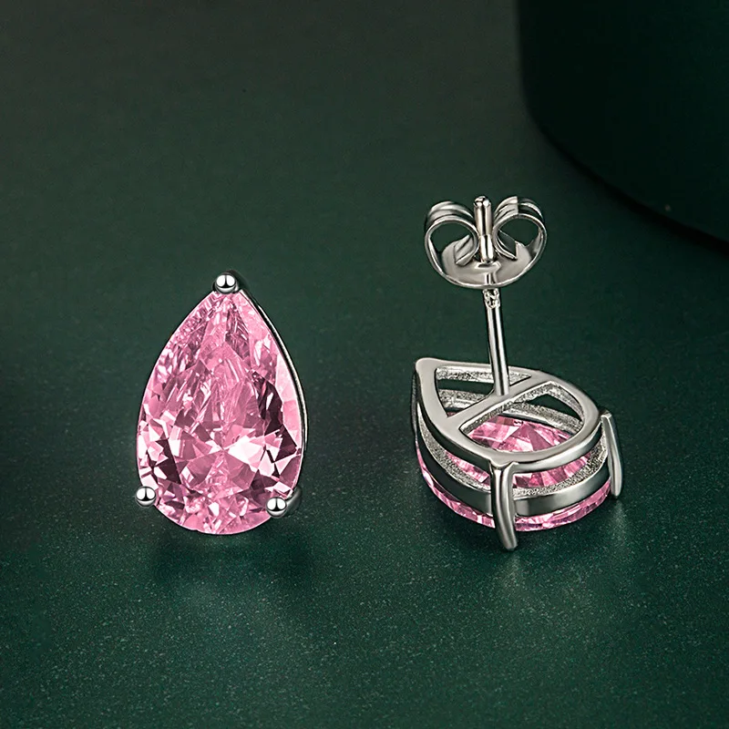 

Simple Water Drop Shaped Simple Stud Earrings Pink Crystal Earring For Women Chic Party Dinner Christmas New Year Jewelry Gifts