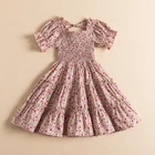 Женское платье, Повседневная летняя одежда для девочек, одежда с цветочным рисунком для детей, платье для девочек, праздничная ткань для маленьких девочек