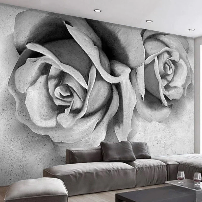 

Custom Wall Painting Wallpapers Cement Gray 3D Embossed Rose Flower Bedroom Living Room Sofa TV Background Decor Mural Wallpaper