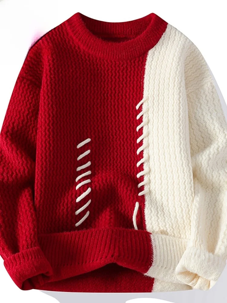 Мужской свитер для подростков осенне-зимний модный брендовый лоскутный