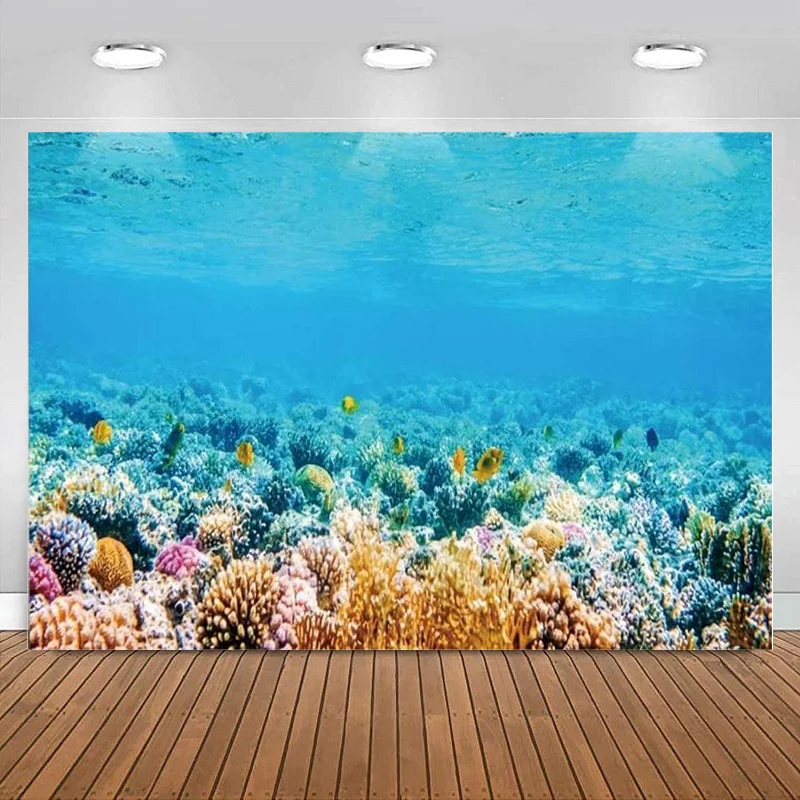 

Underwater World Sea Photography Backdrop Blue Ocean Coral Background Birthday Baby Shower Party Decorations Kids Girl Banner