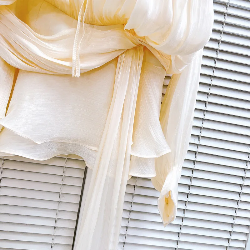 [ZOCI] Осеннее однотонное плиссированное свободное платье с высокой талией и