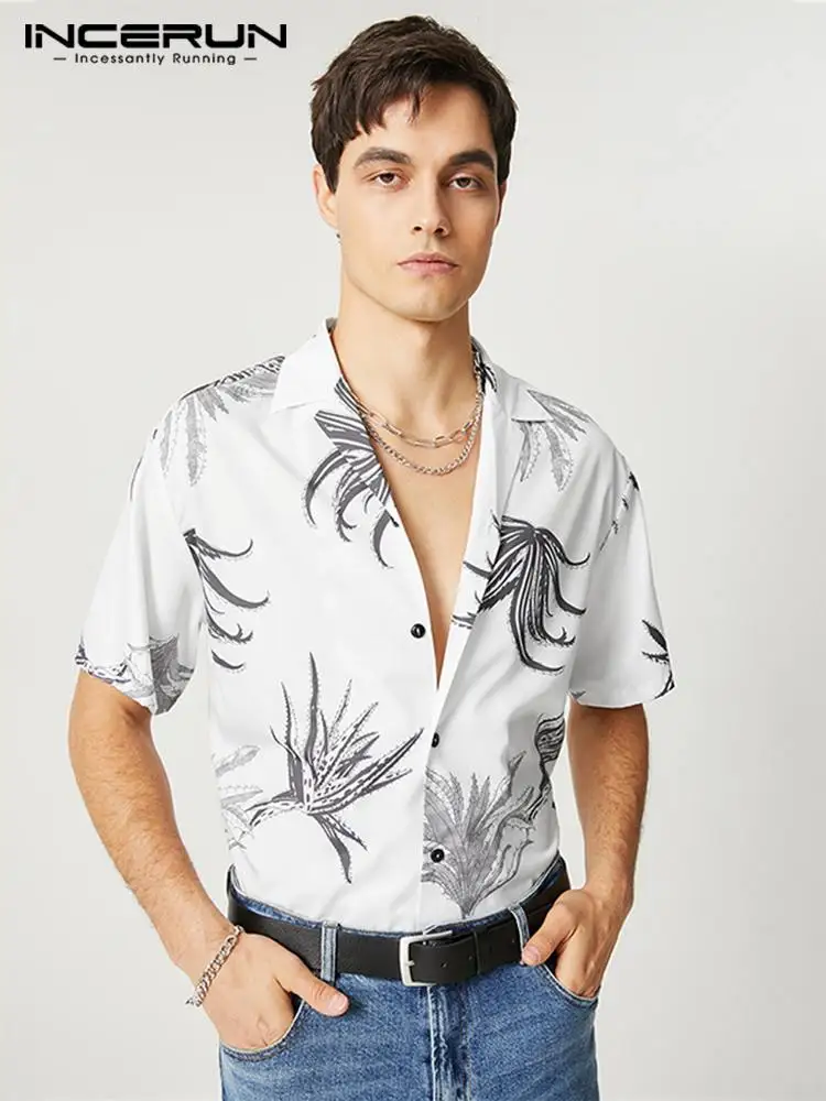 

INCERUN Fashion Men Hawaiian Shirt Printed Lapel Short Sleeve Summer Streetwear Button Men Clothing 2022 Vacation Casual Camisas