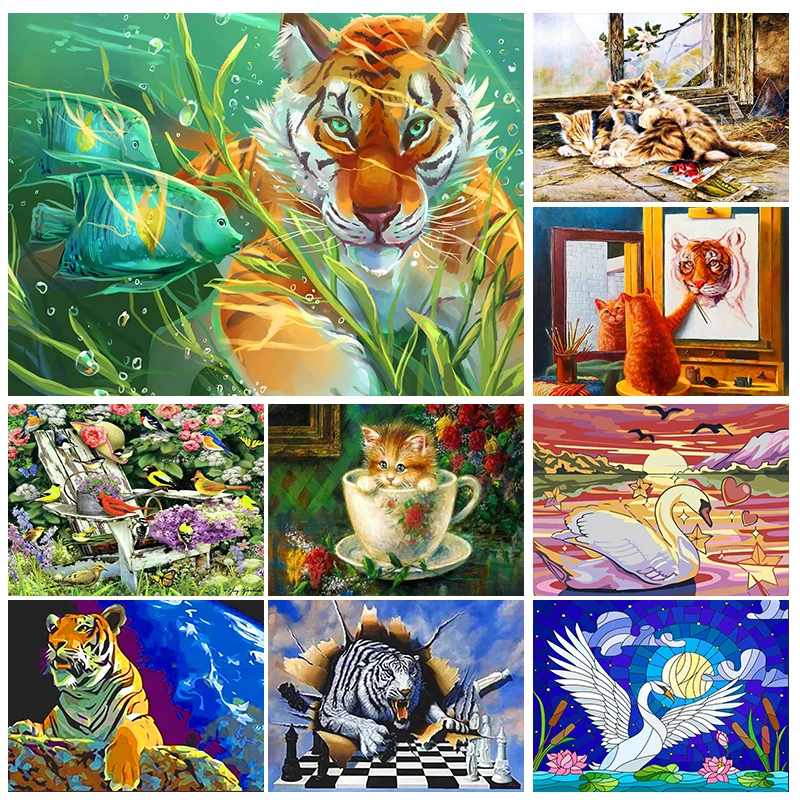 

5D DIY Diamond Painting Animal Tiger Owl Horse Cat Mosaic Diamond Embroidery Painting Full Round Rhinestone Home Decor Gift