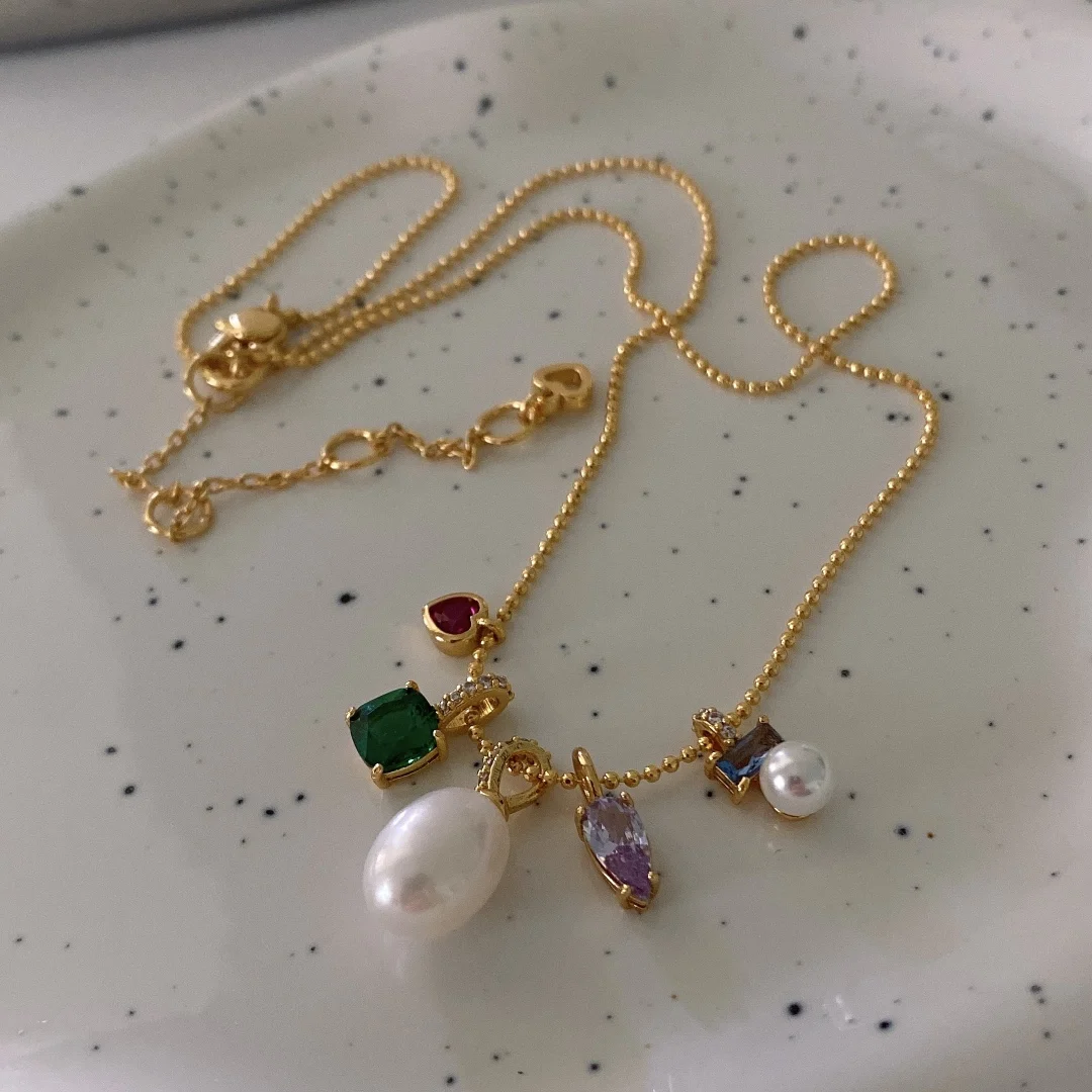 

Европейская и американская нишевая цепочка из натурального жемчуга и циркона, красивое ожерелье с несколькими подвесками