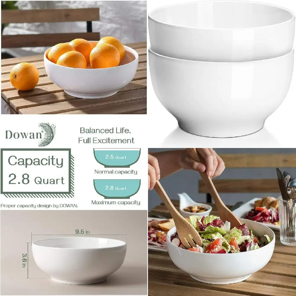 

"Durable & Stylish White Porcelain Serving Bowls (2-Piece Set) - Perfect For Serving Salad, Mixing Up Soups, Cooking Pasta & Saf