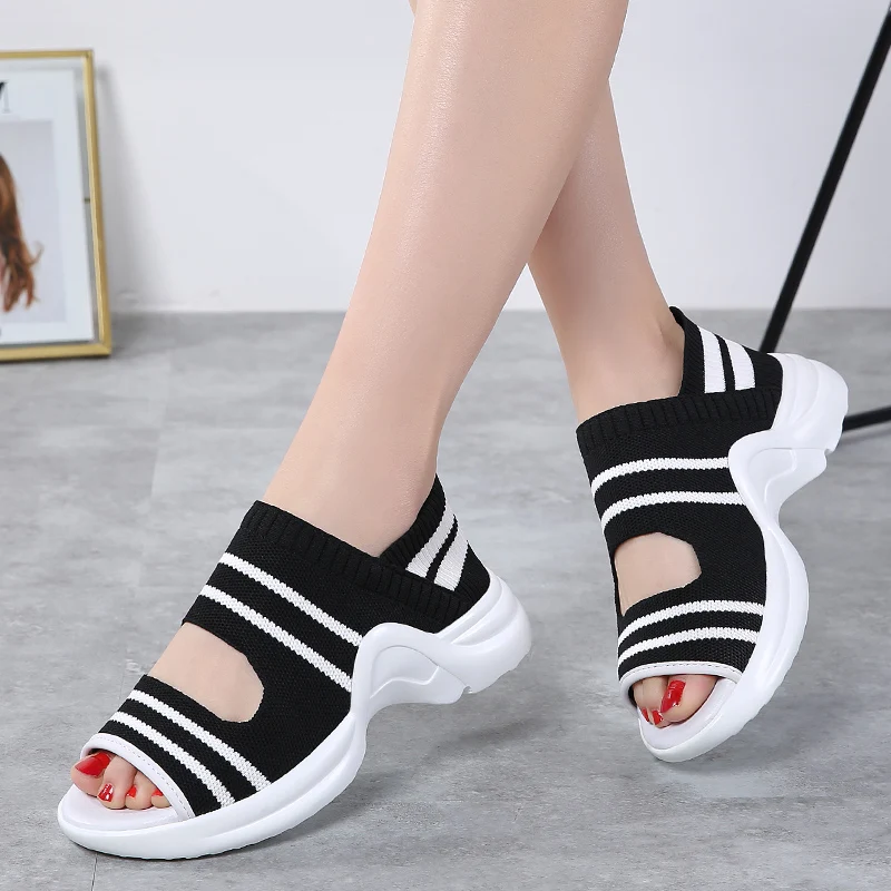 Classic Woman Knitted Sandals Summer Platform Comfortable Sandals Sports Shoes Female Slip on Peep Toe Women's Sneakers