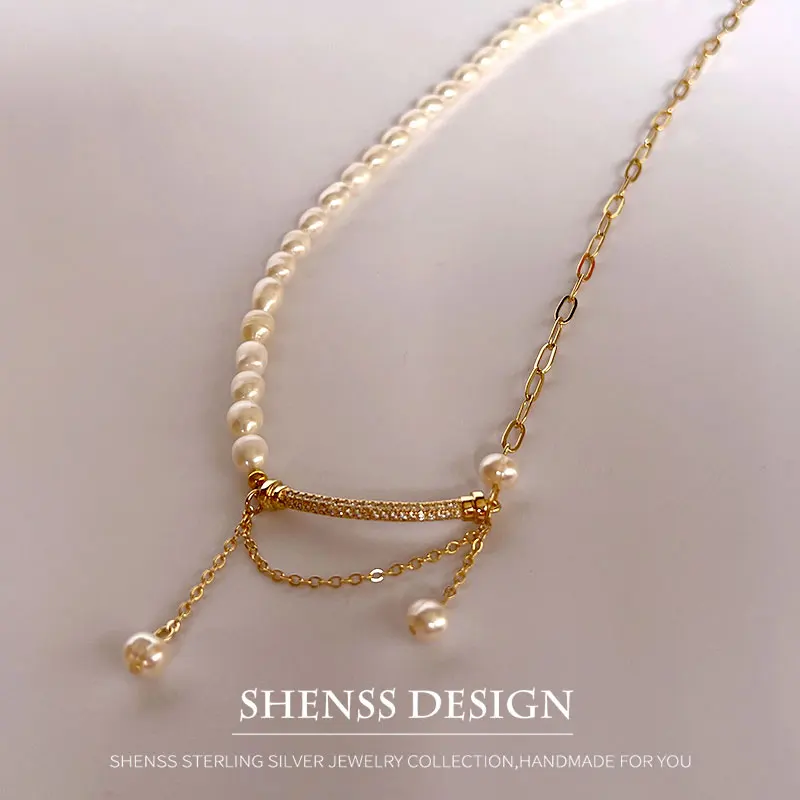 Ожерелье из натурального пресноводного жемчуга в форме риса ожерелье с медным