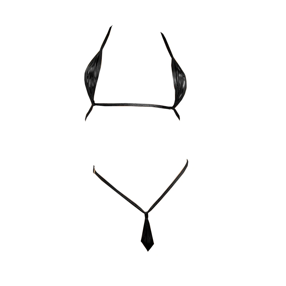 Сексуальный женский комплект бикини из искусственной лакированной кожи с