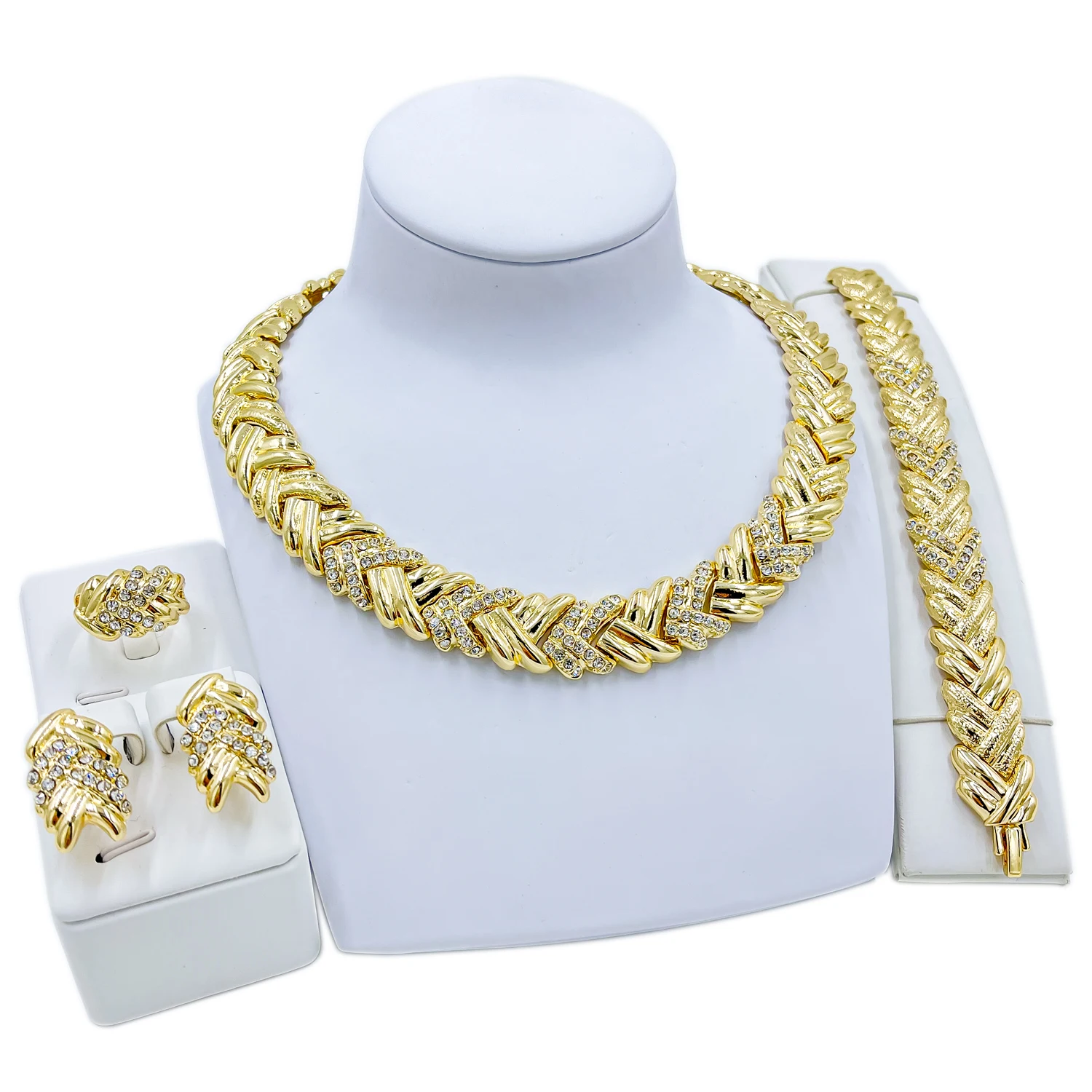 

Dubai Jewelry Sets Retro Style Neckalce for Woman Birthday Gift Bracelet Earrings Bridal Wedding Ring Accessories