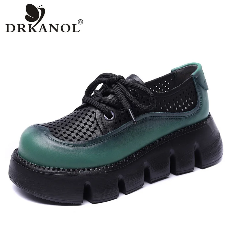 

DRKANOL 2022 Handmade Mixed-colors Thick-soled Women Shoes Hollow Breathable Wedges Heel Platform Summer Shoes Chaussure Femme