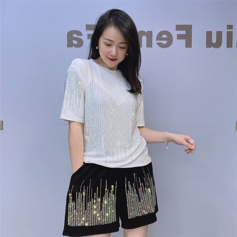 Женская летняя футболка с круглым вырезом и шорты коротким рукавом комплект из