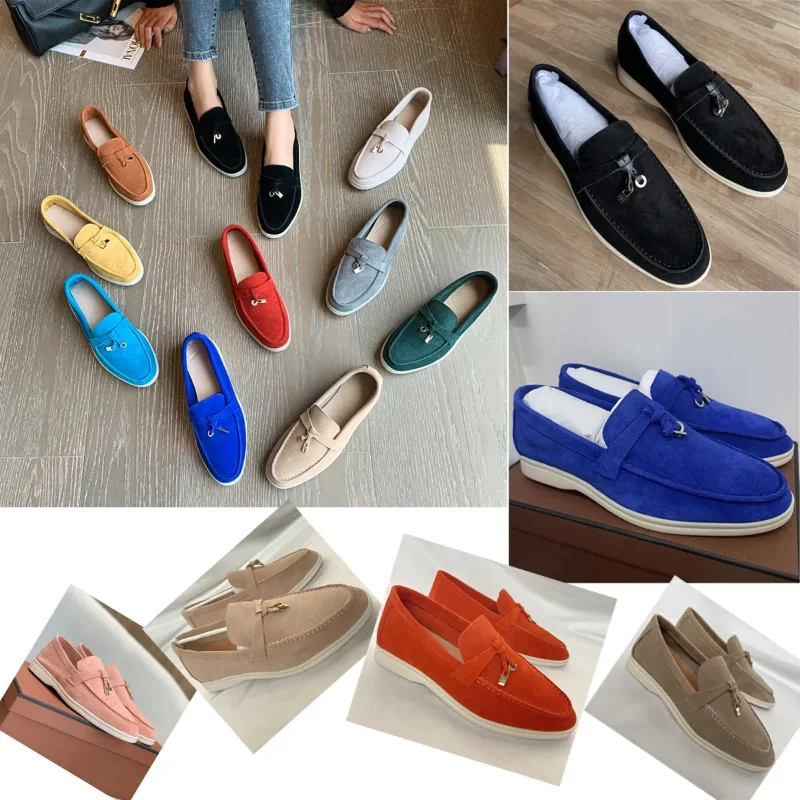 

Luxury Suede LP Women Flat Shoes Lazy Slip-On Metal Loafers Lady Casual Walk Shoes Men Single Shoes Summer Leather Flats 35-46
