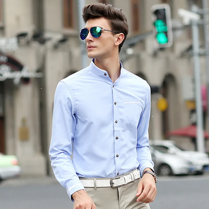 

Men's Stand Collared Shirts Autumn New Trend Business Casual Slim Fit Long Sleeve Shirt Fashion Oversized Man Chemise Homme Luxe