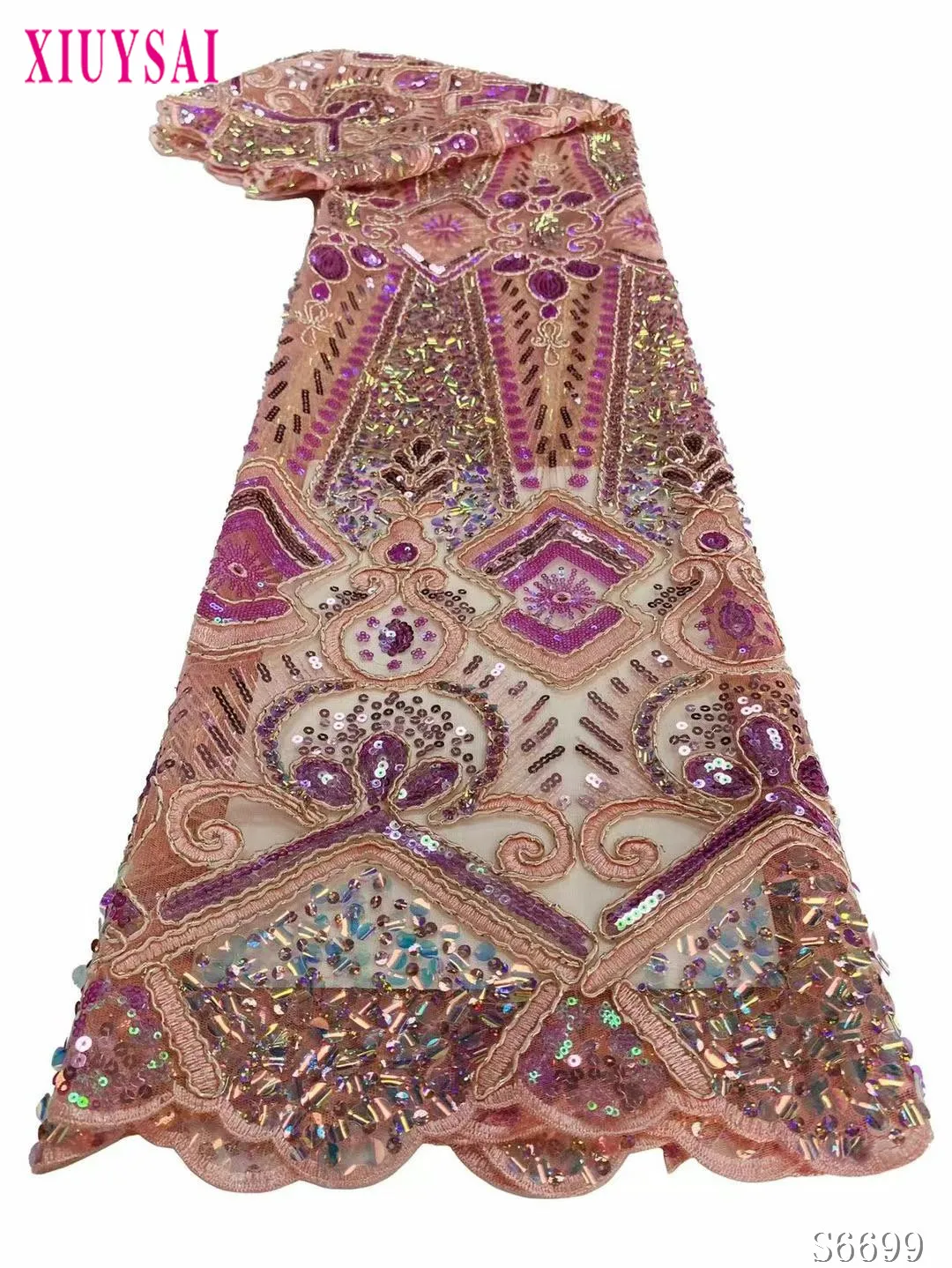 

Pink African Sequins Lace Fabric 2023 Latest French Nigerian Embroidery Mesh Lace Fabric For Wedding Party Dress Sewing