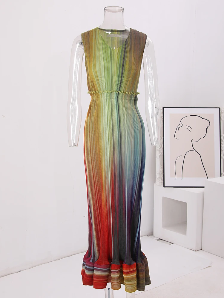 Плиссированное модное платье GVUW с V-образным вырезом и длинным рукавом женское