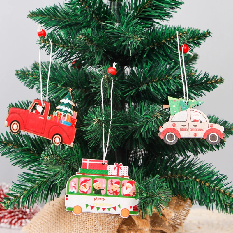 

3pcs/set Christmas Car Wooden Pendants Xmas Tree Hanging Ornaments DIY Wood Crafts Kids Gift Noel Decoration Home Accessories