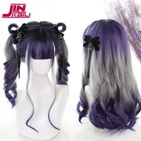 JINKAILI Long Ombre Purple Synthetic Cosplay  Wig with Bangs Halloween Lolita Harajuku Pink Blue Red Wigs for Women