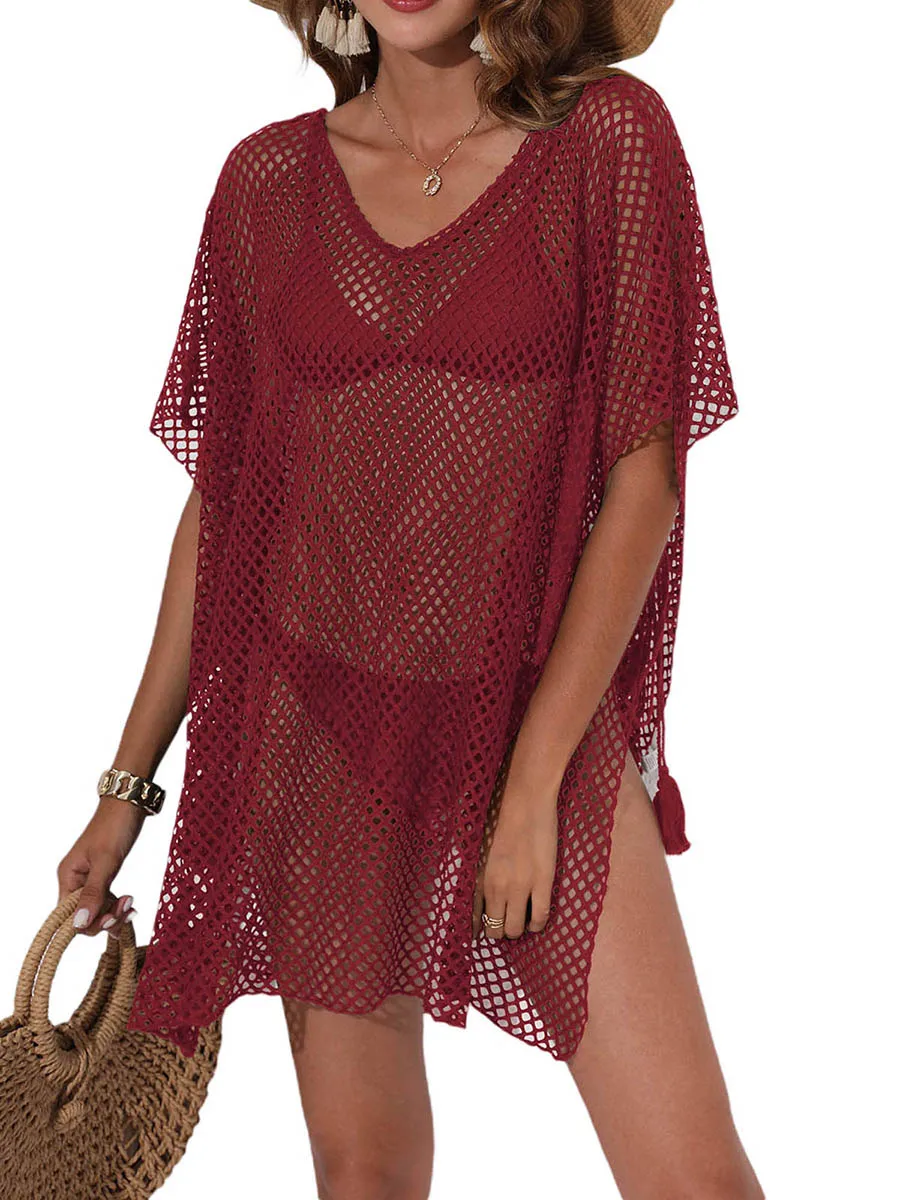 

Женская шифоновая Пляжная накидка с кисточками, однотонное бикини, купальный костюм, пляжная одежда