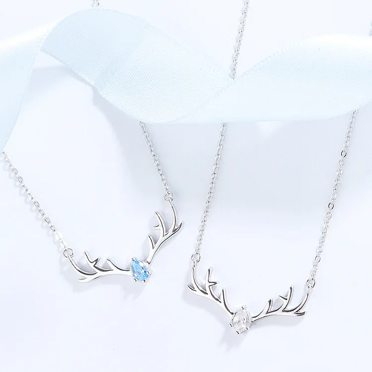 

S925 One Deer Has You Sterling Silver Necklace Women's All Way Pendant Elk Deer Horn Collar Chain Small Design Necklace