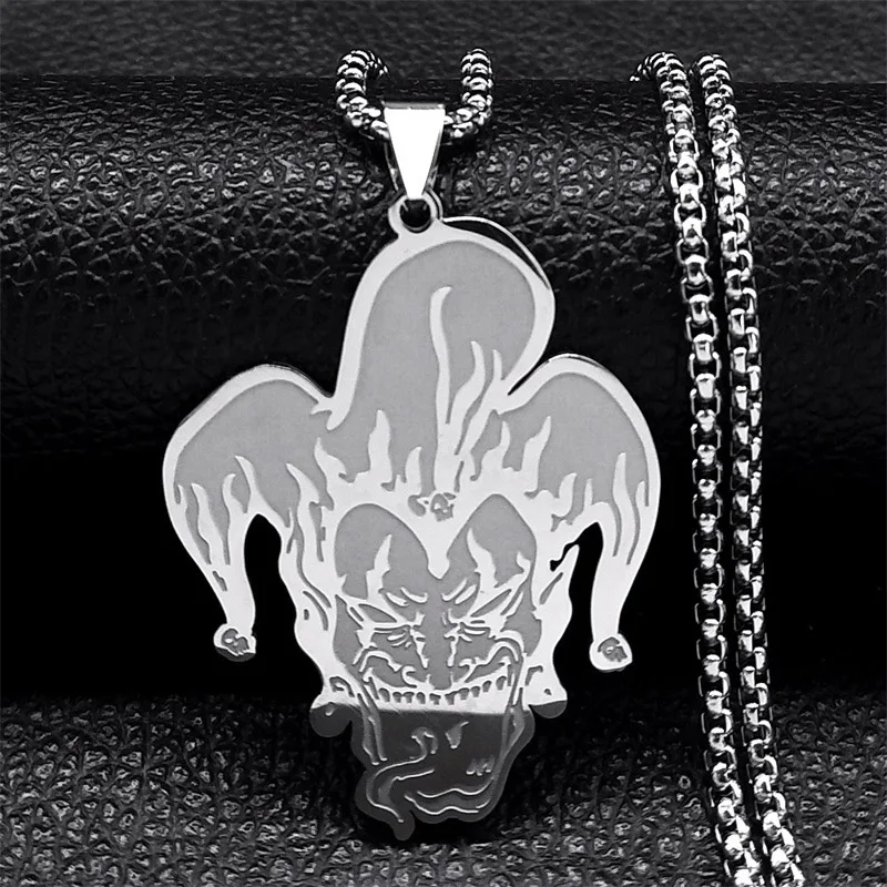 

Hip Hop Clown Joker Jester Pendant Necklace for Women/Men Stainless Steel Funny King Demon Evil Necklace Grunge Jewelry collar