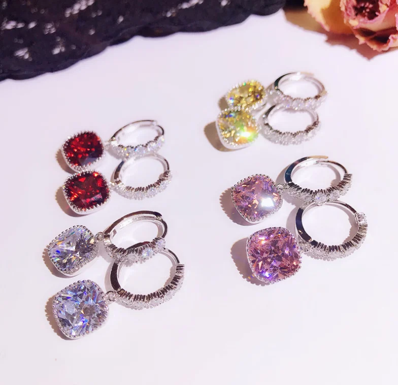 

ANGLANG Pink CZ Hoop Earrings Female Cocktail Party Stylish Accessories Chic Birthday Gift Daily Wear Earrings for Women