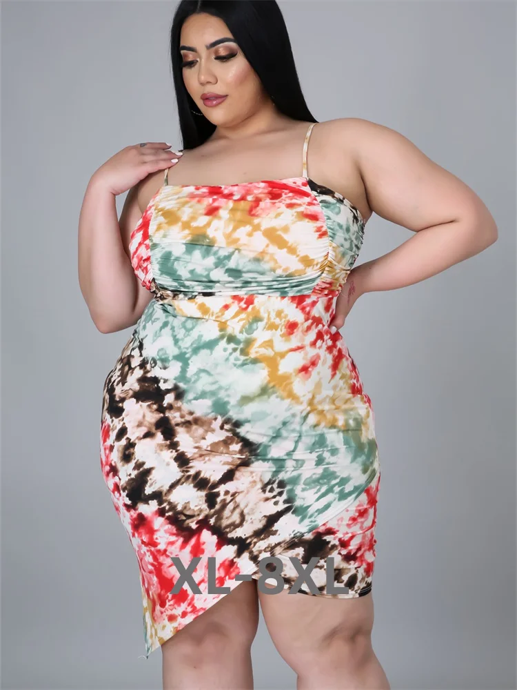 Plus Size Dresses for Women Summer Sexy Slip Sleeveless Elegant Tie Dye Maxi Dress Summer Clothes Whol 3xl 4xl 5xl 6xl