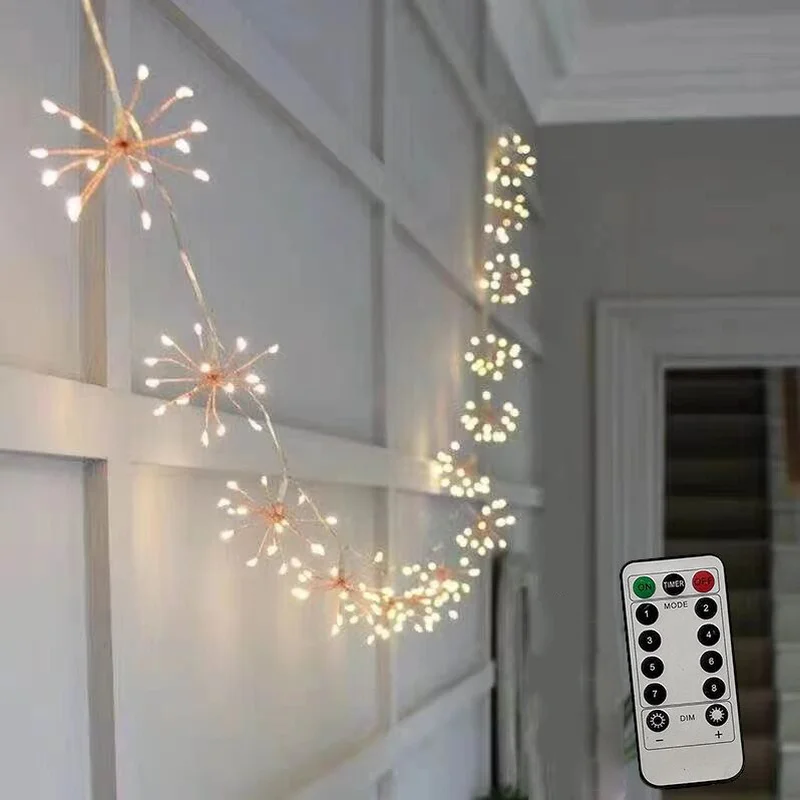 

100/150 LED Starburst Fireworks String Light Remote Control 8 Modes Waterproof Solar Garland Fairy Light Garden Decoration