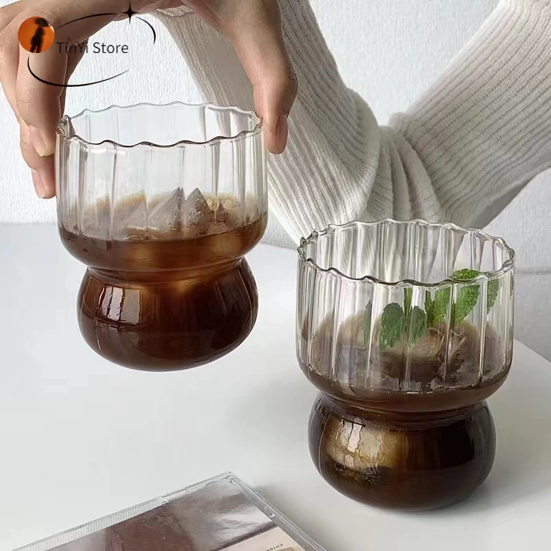 

Coffee Mug Heat-Resistant Glass Water Cups Vertical Stripe Transparent Tea Mug Cup for Drinking Milk Beertea Juice