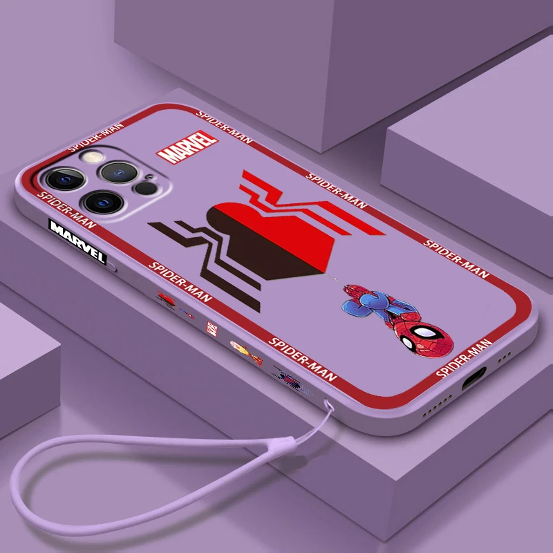

Marvel SpiderMan Iron Man Phone Case For Apple iPhone 14 13 12 Mini 11 XS Pro Max X XR 8 7 Plus SE Liquid Left Rope Cover