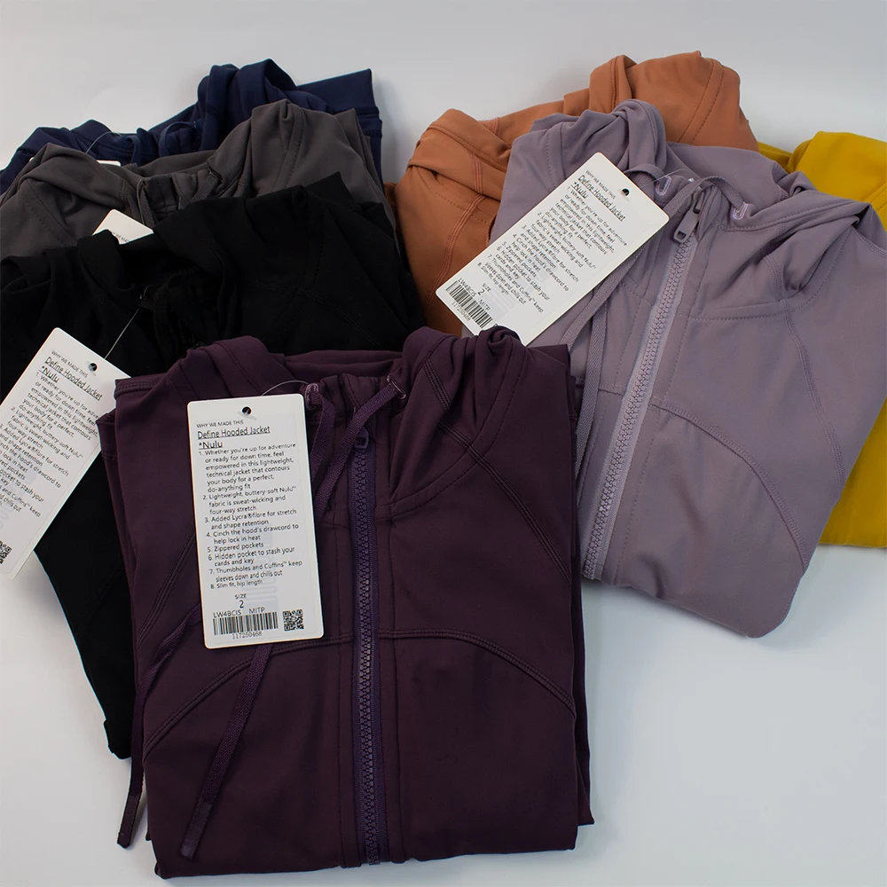 Lulu Women Long Sleeve Hooded Define Jacket Yoga Sports Coat With Pockets Quick Dry Breathable Fitness Running Zip Up Jackets