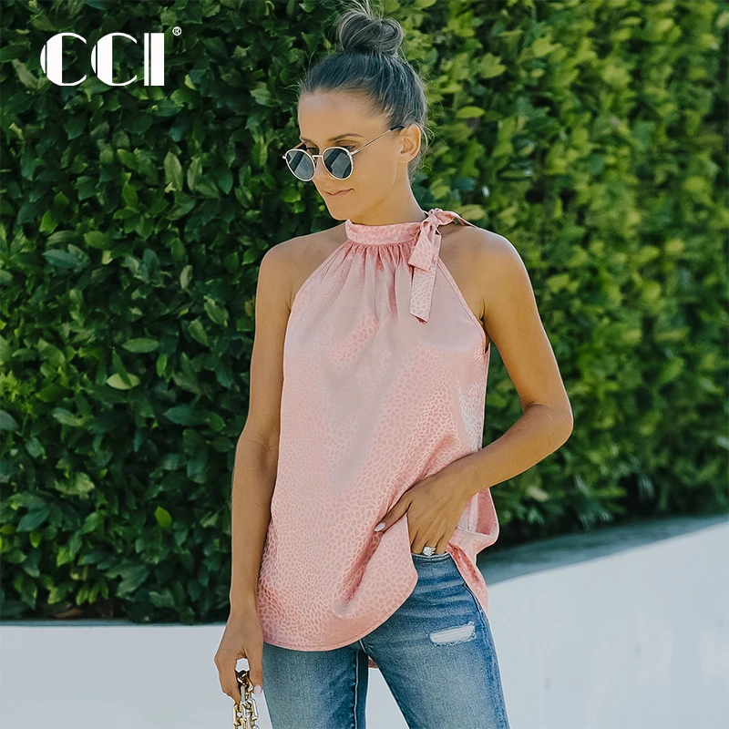 

CCI Sexy Off Shoulder Halter Lacing Chiffon Women's Blouses Elegant Fashion Solid Sleeveless Shirt Pullover Vest Tops Summer