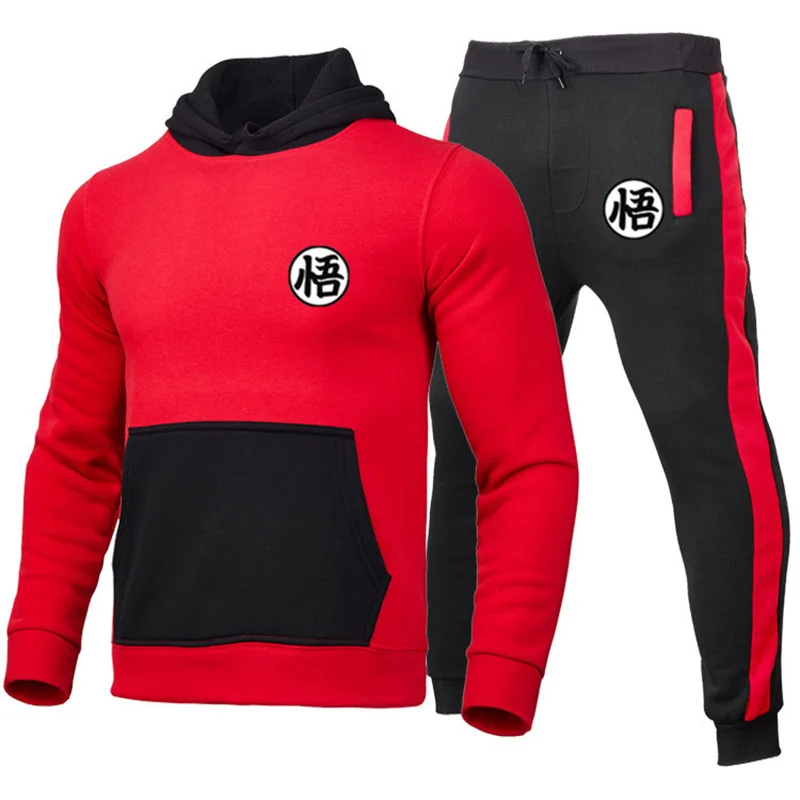 

New 2022 Men Hoodie Set Tracksuit Fashion Dragon WU Sportswear Hip Hop patchwork Hooded Cotton Fleece Thick hoodie+Pants sets