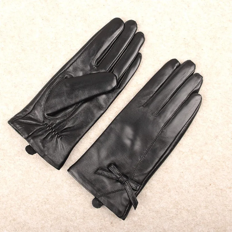 Winter Real Leather Gloves Women Genuine Goatskin Gloves Fashion Soft Fleece Lining Warm Driving New Arrival