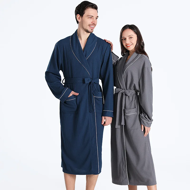 New Spring Summer Pajamas Women Men Long Hotel Waffle Bathrobe Couples Robe Absorbent Quick Dry Men's Comfortable Pajama